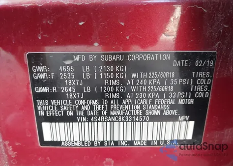 2019 Subaru Outback 2.5I Limited z USA, uszkodzony, nr VIN 4S4BSANC8K3314570